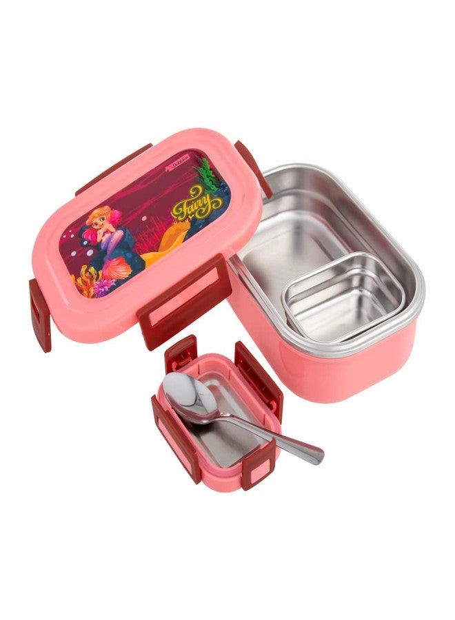 DUBBLIN Twinkle Cartoon Character Stainless Steel Lunch Box Insulated Airtight Spill Proof with Spoon, sabzi Container Inside, 750 ml, Pink - Image 4